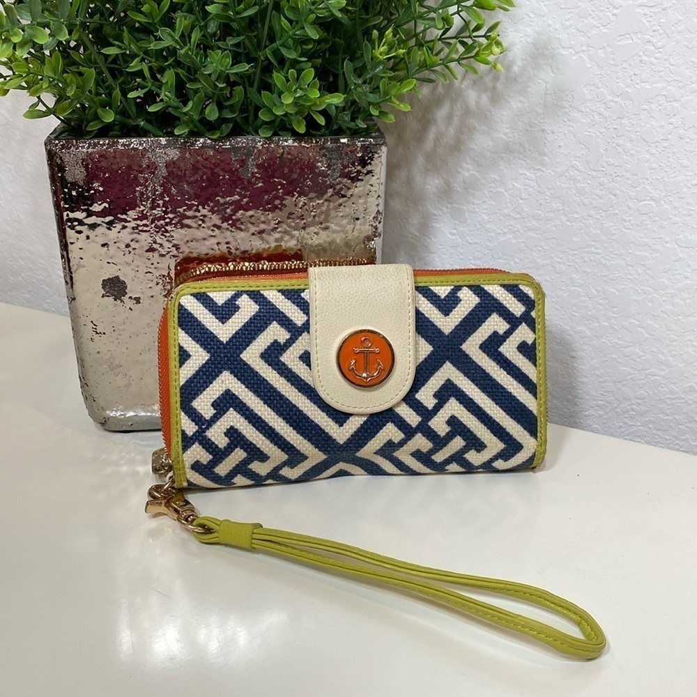 Spartina 449 Haig Point Yacht Club Linen Wristlet Navy Cream, Orange,‎ and Green